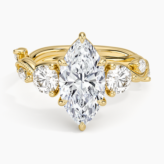 Vintage Secret Garden Three Stone Diamond Ring - Marquise Center Stone
