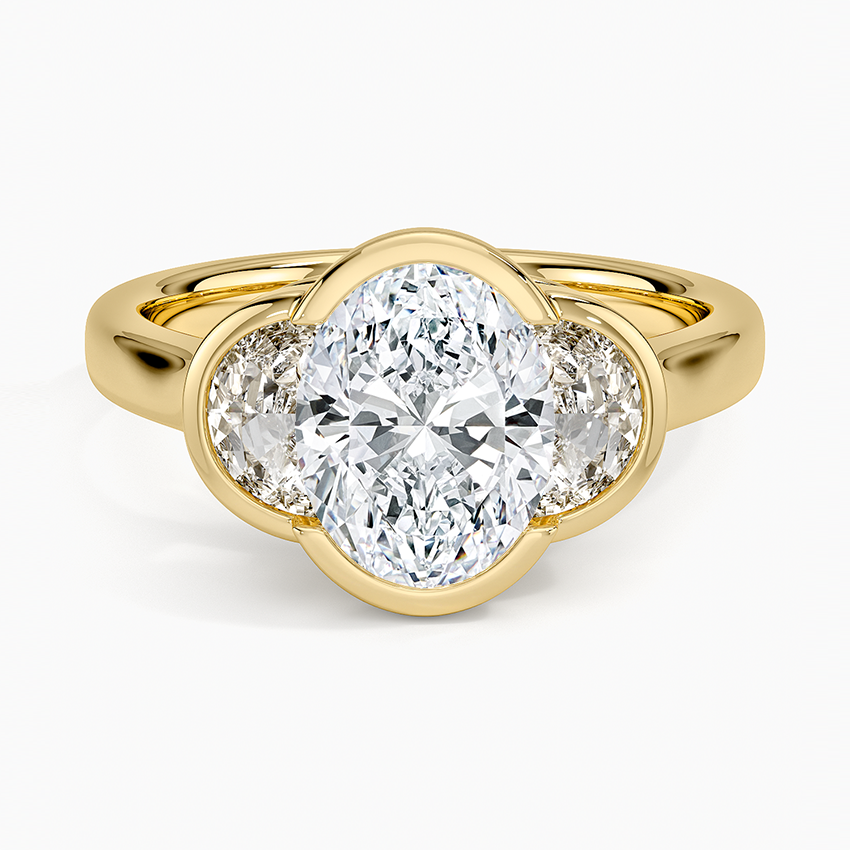 Half Moon Three Stone Bezel Diamond Ring (1/2 ct. tw.) - Oval Cut Center Stone