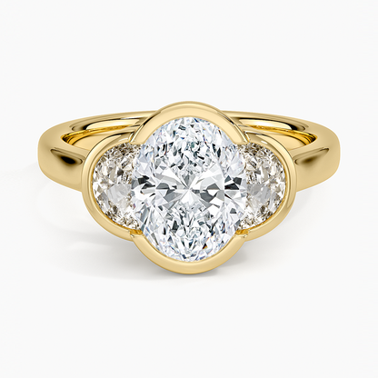 Half Moon Three Stone Bezel Diamond Ring (1/2 ct. tw.) - Oval Cut Center Stone