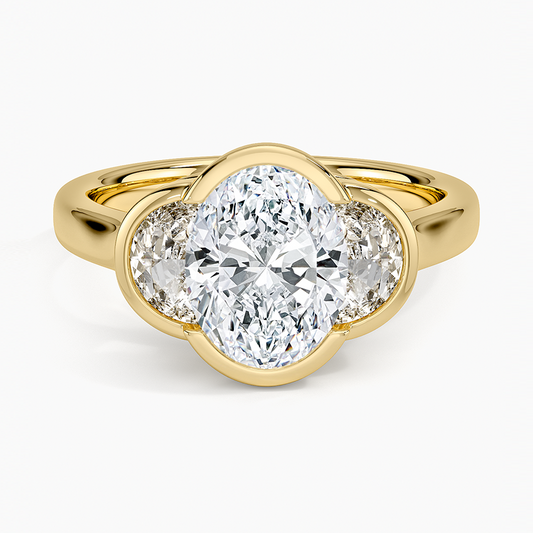 Half Moon Three Stone Bezel Diamond Ring (1/2 ct. tw.) - Oval Cut Center Stone