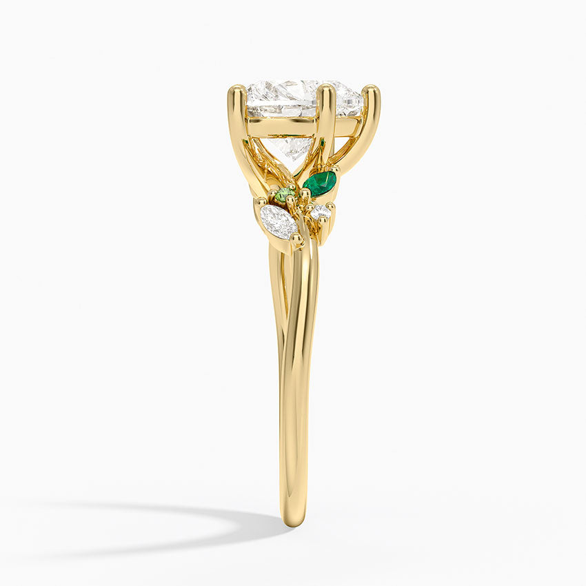 Arden Diamond Ring with Lab Emerald Accents - Heart Cut Center Stone
