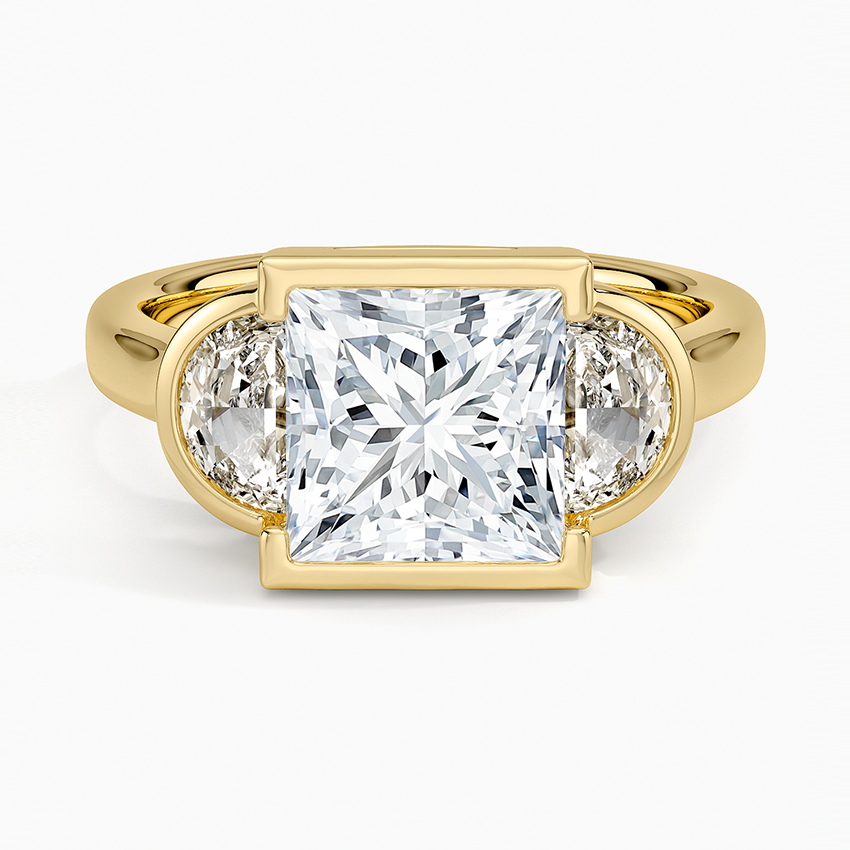 Half Moon Three Stone Bezel Diamond Ring (1/2 ct. tw.) - Princess Cut Center Stone