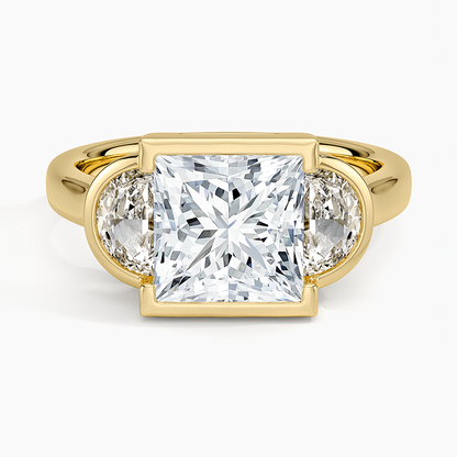 Half Moon Three Stone Bezel Diamond Ring (1/2 ct. tw.) - Princess Cut Center Stone