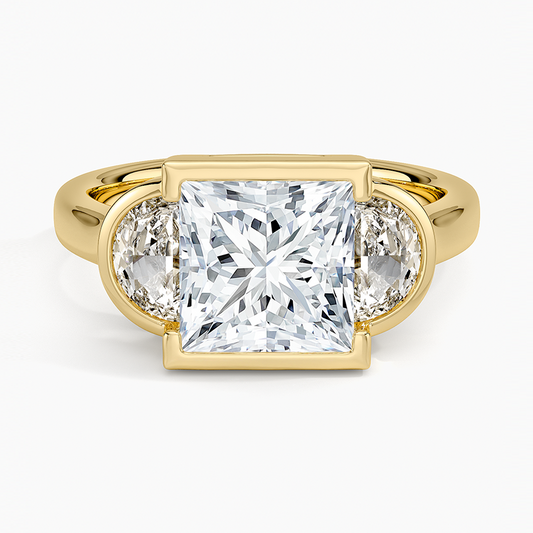 Half Moon Three Stone Bezel Diamond Ring (1/2 ct. tw.) - Princess Cut Center Stone