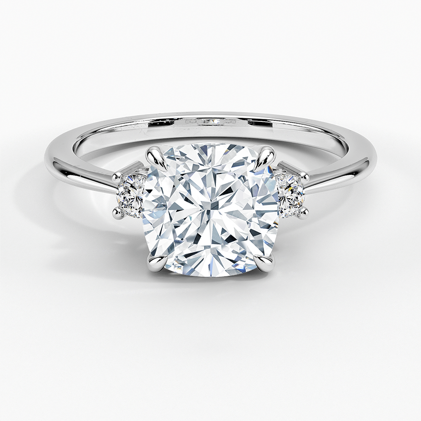 Petite Selene Three Stone Diamond Ring (1/10 ct. tw.) - Cushion Cut Center Stone