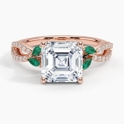 Luxe Willow Lab Emerald and Diamond Ring (1/8 ct. tw.) - Asscher Cut Center Stone