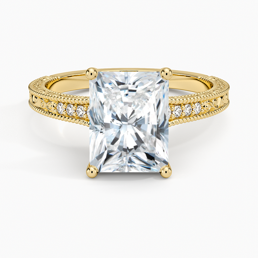 Hudson Engraved Diamond Ring - Radiant Cut Center Stone
