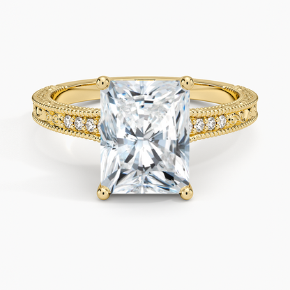 Hudson Engraved Diamond Ring - Radiant Cut Center Stone