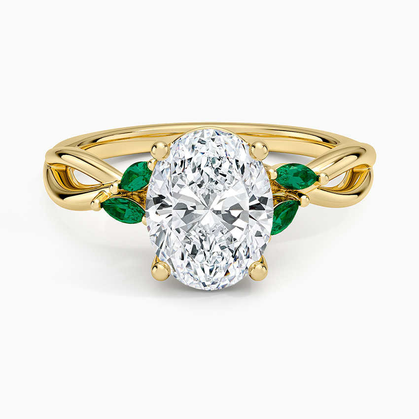 Willow Ring With Lab Emerald Accents - Oval Cut Center Stone