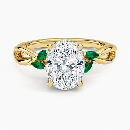 Willow Ring With Lab Emerald Accents - Oval Cut Center Stone