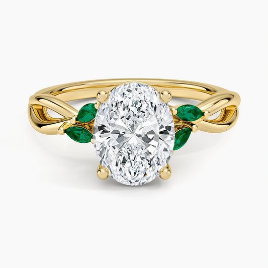 Willow Ring With Lab Emerald Accents - Oval Cut Center Stone