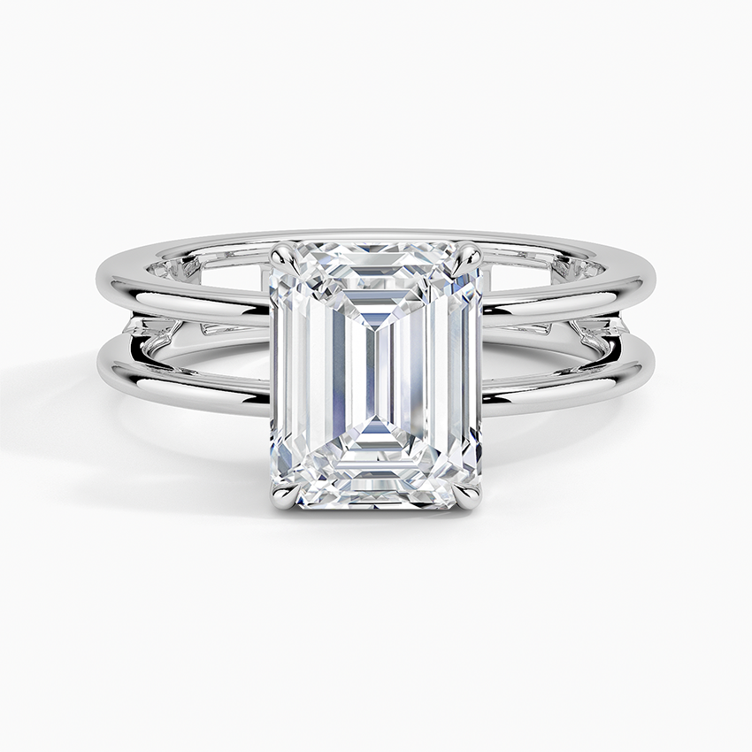 Aimee Open Double Band Solitaire Ring - Emerald Cut Center Stone