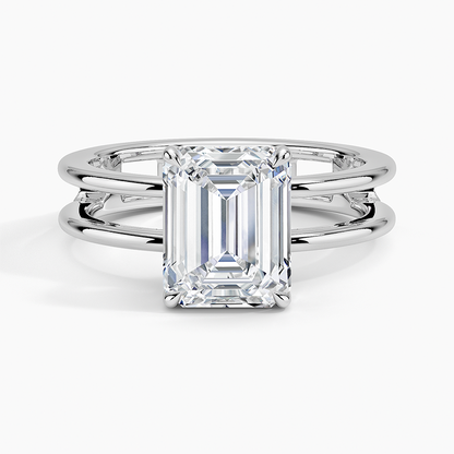 Aimee Open Double Band Solitaire Ring - Emerald Cut Center Stone