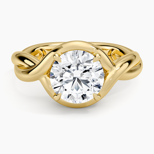 Bypass Twist Bezel Solitaire Diamond Ring - Round Cut Center Stone