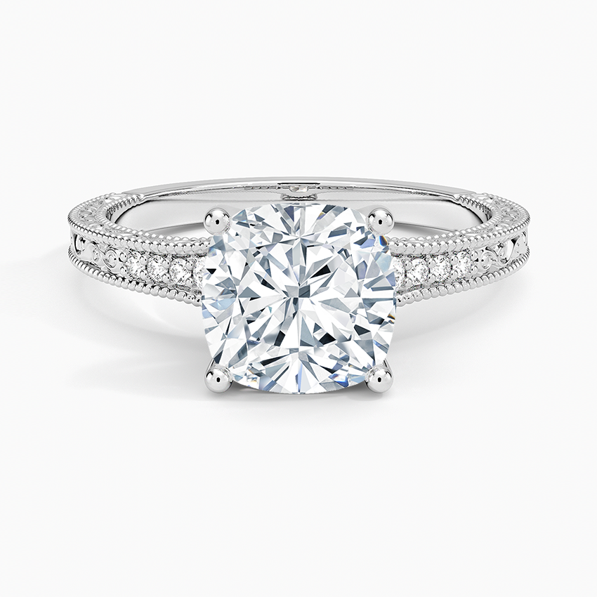 Hudson Engraved Diamond Ring - Cushion Cut Center Stone