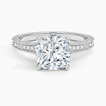 Hudson Engraved Diamond Ring - Cushion Cut Center Stone