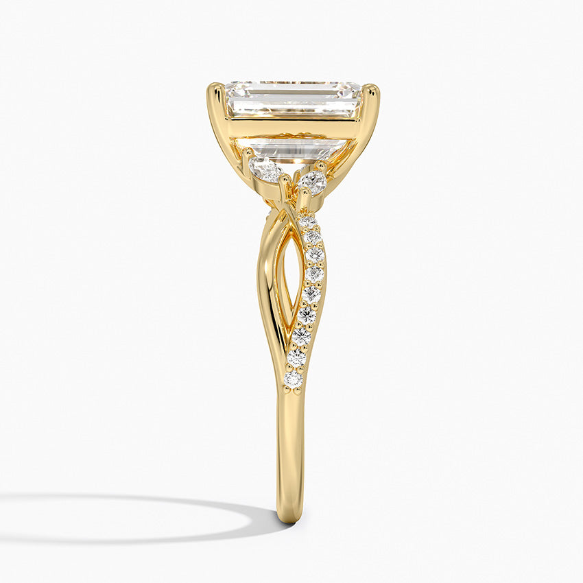 Petite Twisted Willow Diamond Ring - Emerald Cut Center Stone
