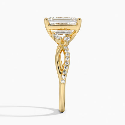 Petite Twisted Willow Diamond Ring - Emerald Cut Center Stone
