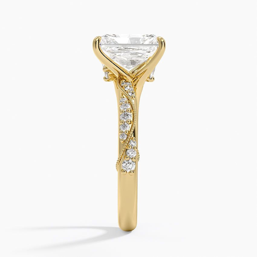 Camellia Hidden Accent 2.5mm Diamond Ring - Radiant Cut Center Stone