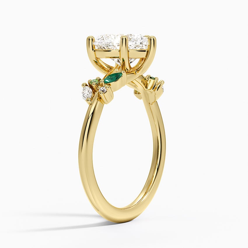 Arden Diamond Ring with Lab Emerald Accents - Heart Cut Center Stone