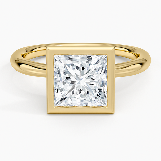 Freesia Bezel Solitaire Ring - Princess Cut Center Stone