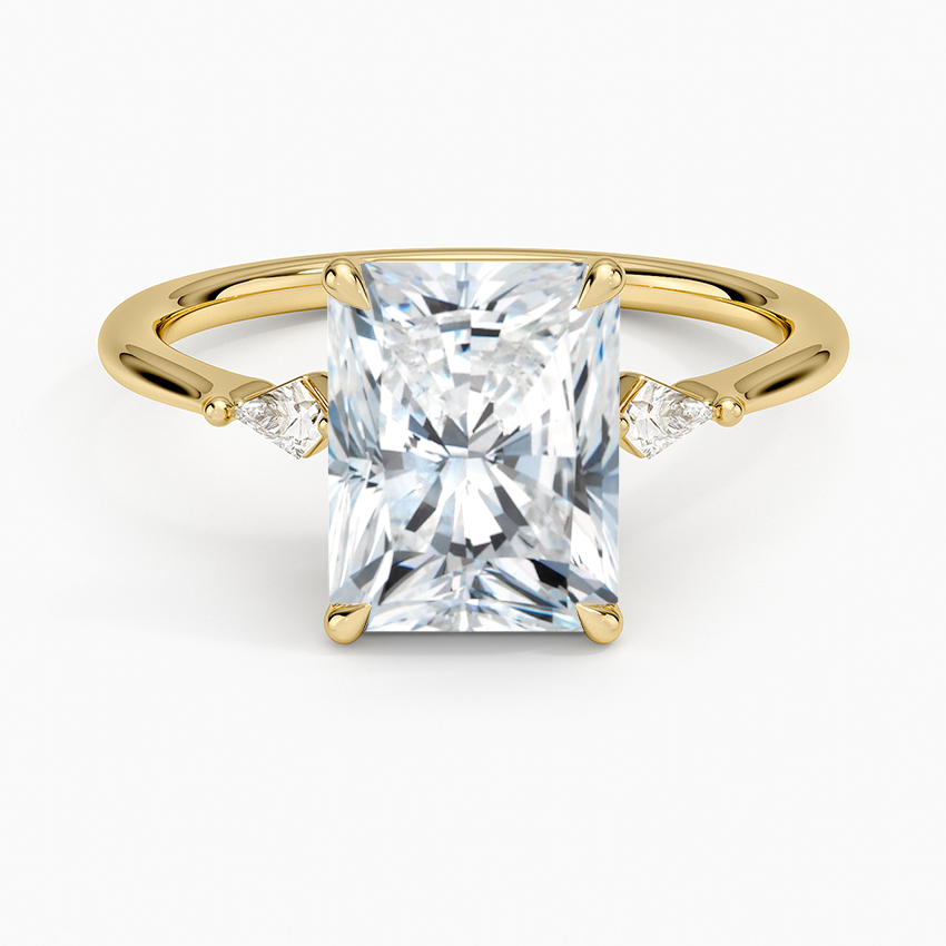 Petite Cometa Three Stone Diamond Ring - Radiant Cut Center Stone