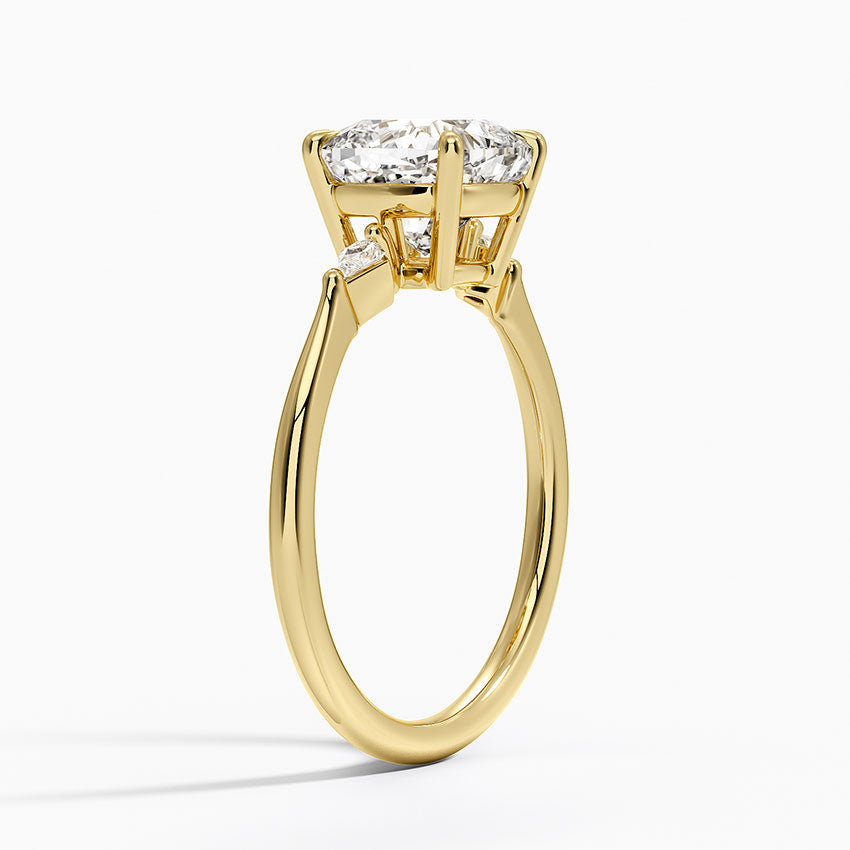 Petite Cometa Three Stone Diamond Ring - Cushion Cut Center Stone