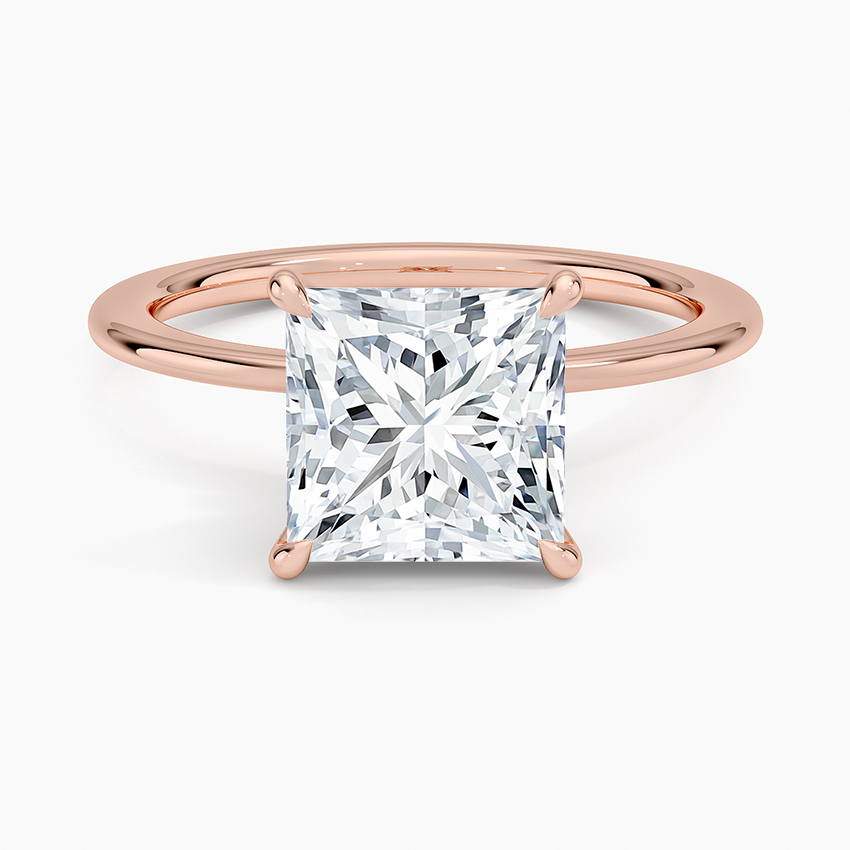 Petite Secret Halo Diamond Ring - Princess Cut Center Stone