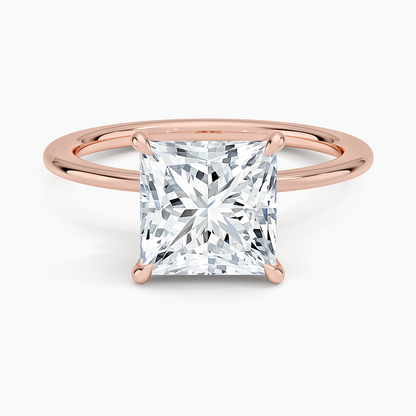 Petite Secret Halo Diamond Ring - Princess Cut Center Stone
