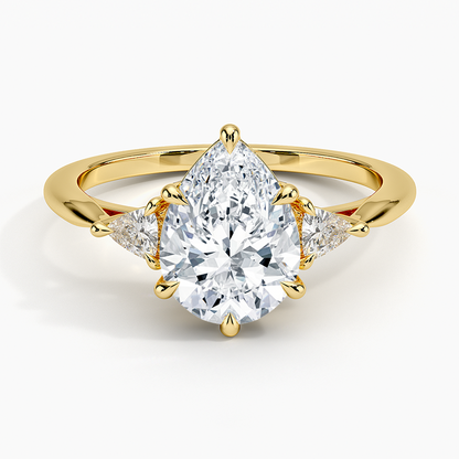 Trillion Cut Three Stone Diamond Ring - Pear Cut Center Stone