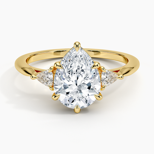 Trillion Cut Three Stone Diamond Ring - Pear Cut Center Stone