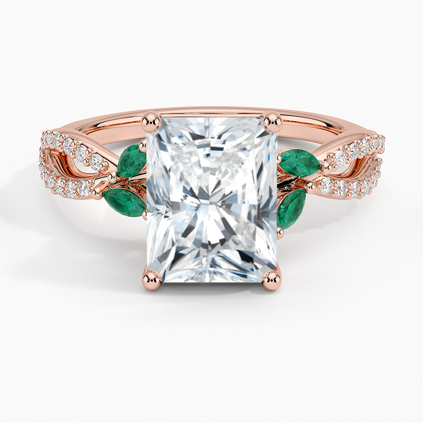 Luxe Willow Lab Emerald and Diamond Ring (1/8 ct. tw.) - Radiant Cut Center Stone