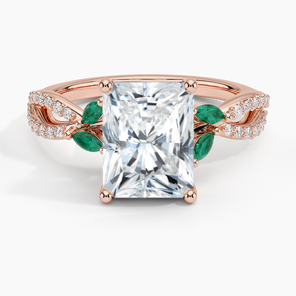Luxe Willow Lab Emerald and Diamond Ring (1/8 ct. tw.) - Radiant Cut Center Stone