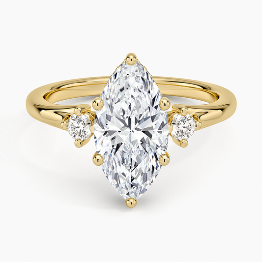 Floating Three Stone Diamond Ring - Marquise Center Stone