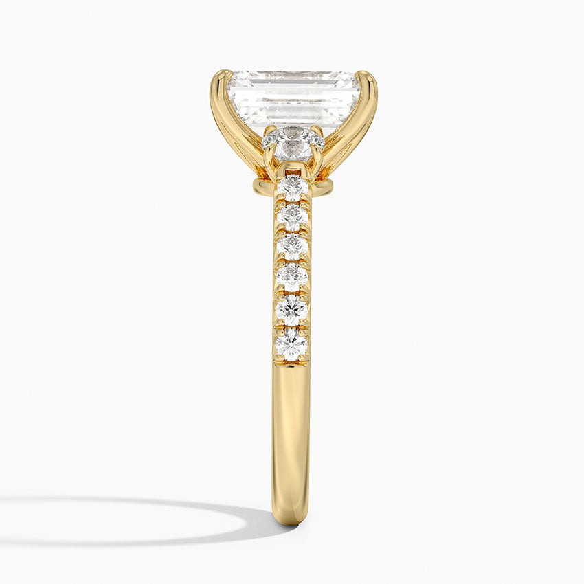 Amelie Three Stone Diamond Ring - Emerald Cut Center Stone