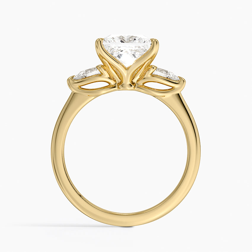 Fleur Three Stone Diamond Ring - Princess Cut Center Stone