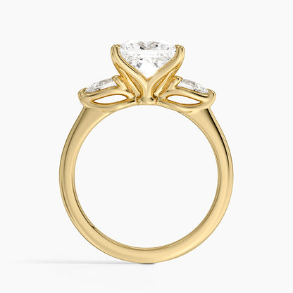 Fleur Three Stone Diamond Ring - Princess Cut Center Stone