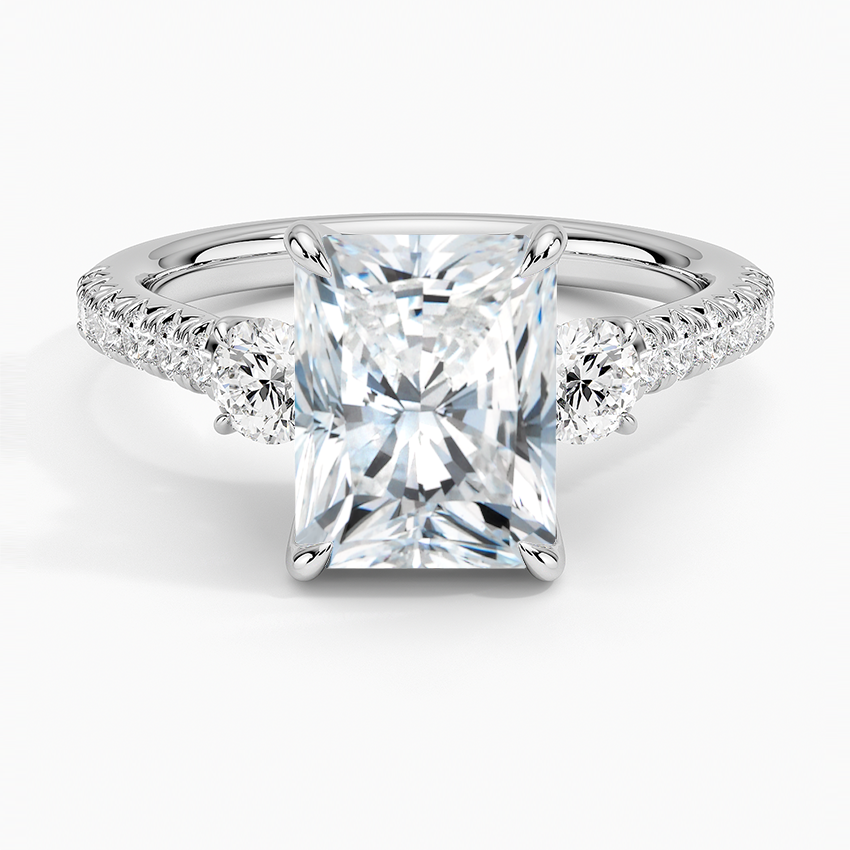 Amelie Three Stone Diamond Ring - Radiant Cut Center Stone