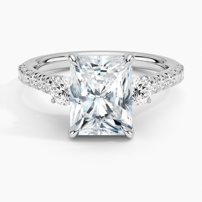 Amelie Three Stone Diamond Ring - Radiant Cut Center Stone