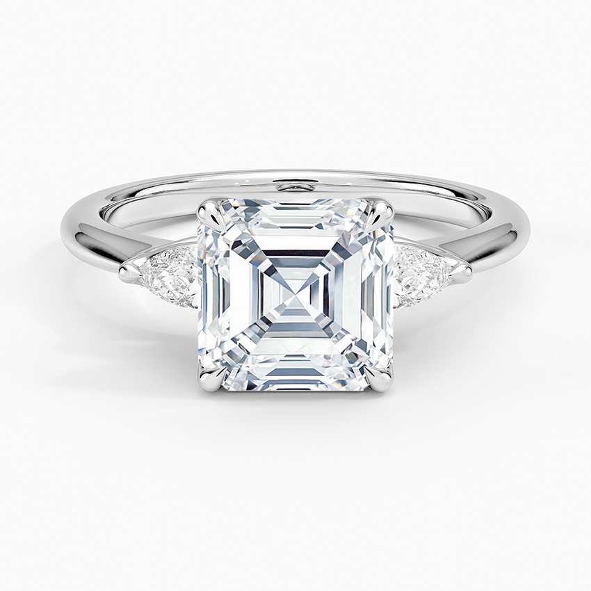 Petite Fleur Three Stone Diamond Ring - Asscher Cut Center Stone