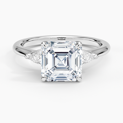 Petite Fleur Three Stone Diamond Ring - Asscher Cut Center Stone