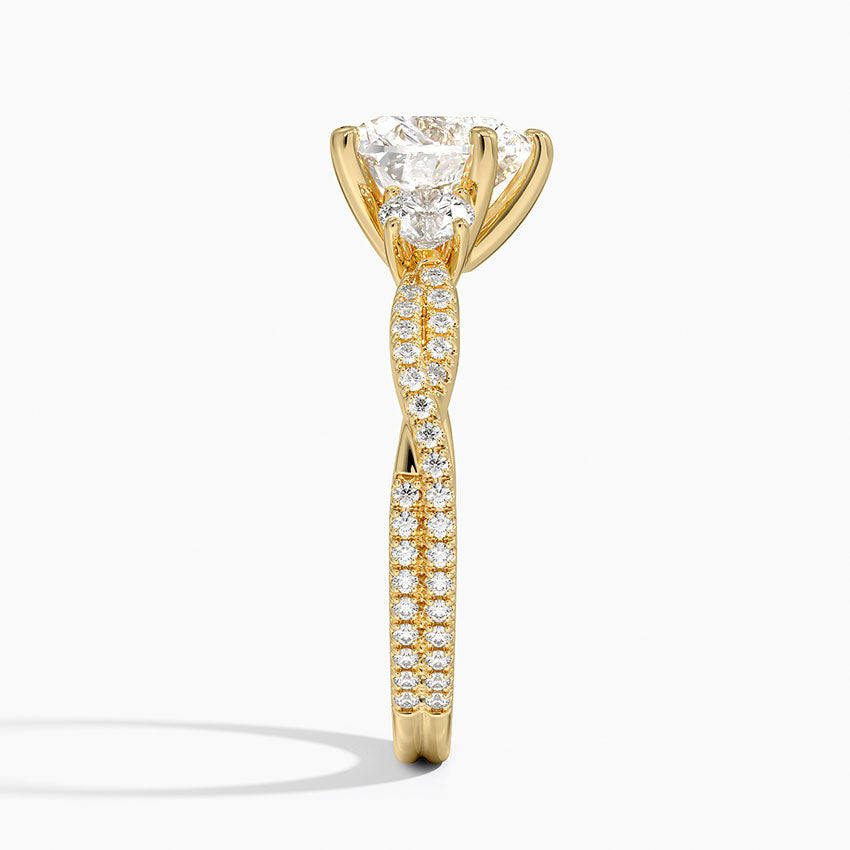Luxe Three Stone Petite Twisted Vine Diamond Ring - Heart Center Stone