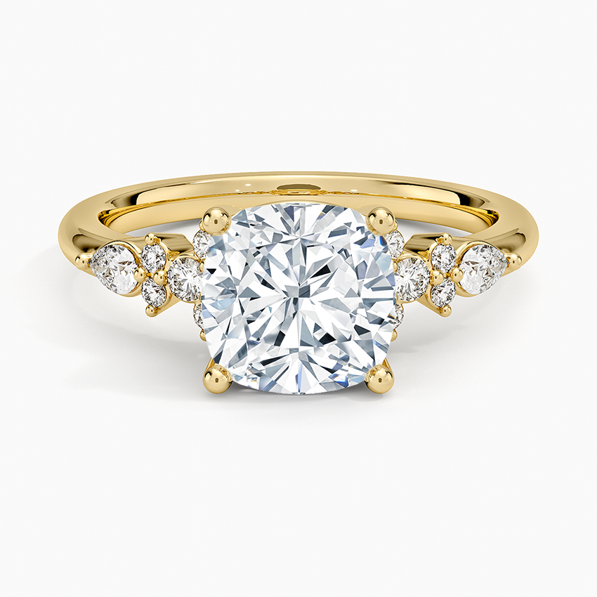 Rosette Diamond Ring - Cushion Cut Center Stone