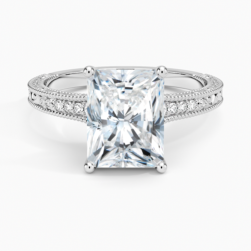 Hudson Engraved Diamond Ring - Radiant Cut Center Stone