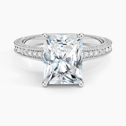 Hudson Engraved Diamond Ring - Radiant Cut Center Stone