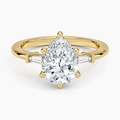 Symphony Tapered Baguette Three Stone Diamond Ring (1/5 ct. tw.) - Pear Cut Center Stone
