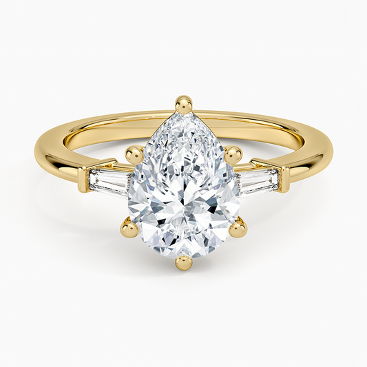 Symphony Tapered Baguette Three Stone Diamond Ring (1/5 ct. tw.) - Pear Cut Center Stone