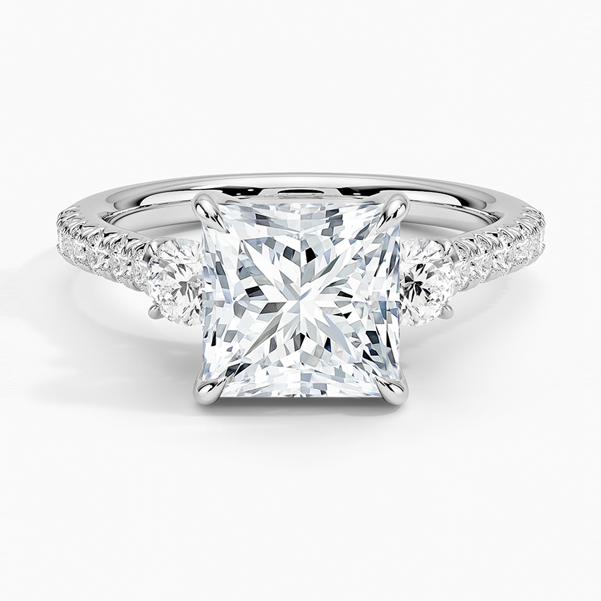 Amelie Three Stone Diamond Ring - Princess Cut Center Stone