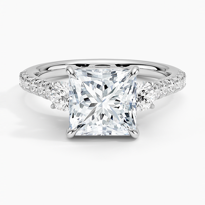 Amelie Three Stone Diamond Ring - Princess Cut Center Stone
