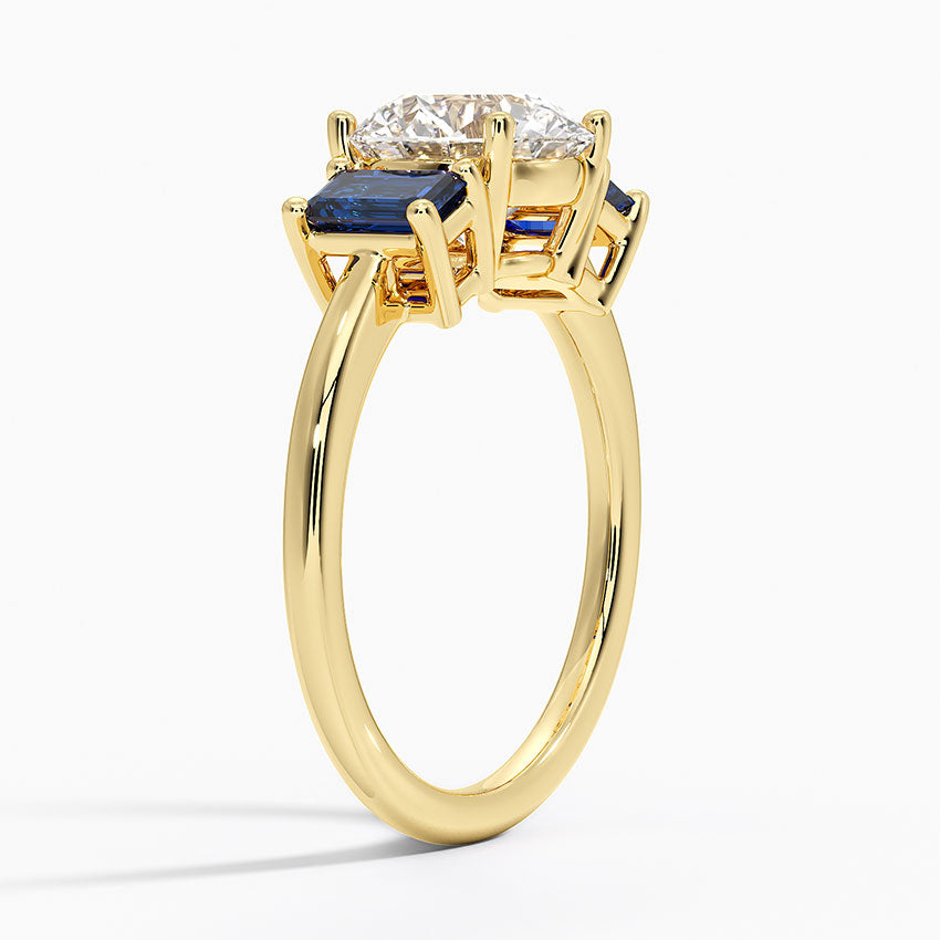 Luxe Rhiannon Three Stone Sapphire Ring - Princess Cut Center Stone